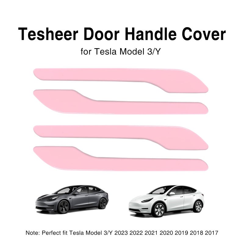 Tesheer for Tesla Pink Door Handle Sticker Anti Scratch for Tesla Car Door Handle Wrap 4PCS Door Handle Protective for Pink Tesla Model 3/Y Accessories (Pink) - Image 3